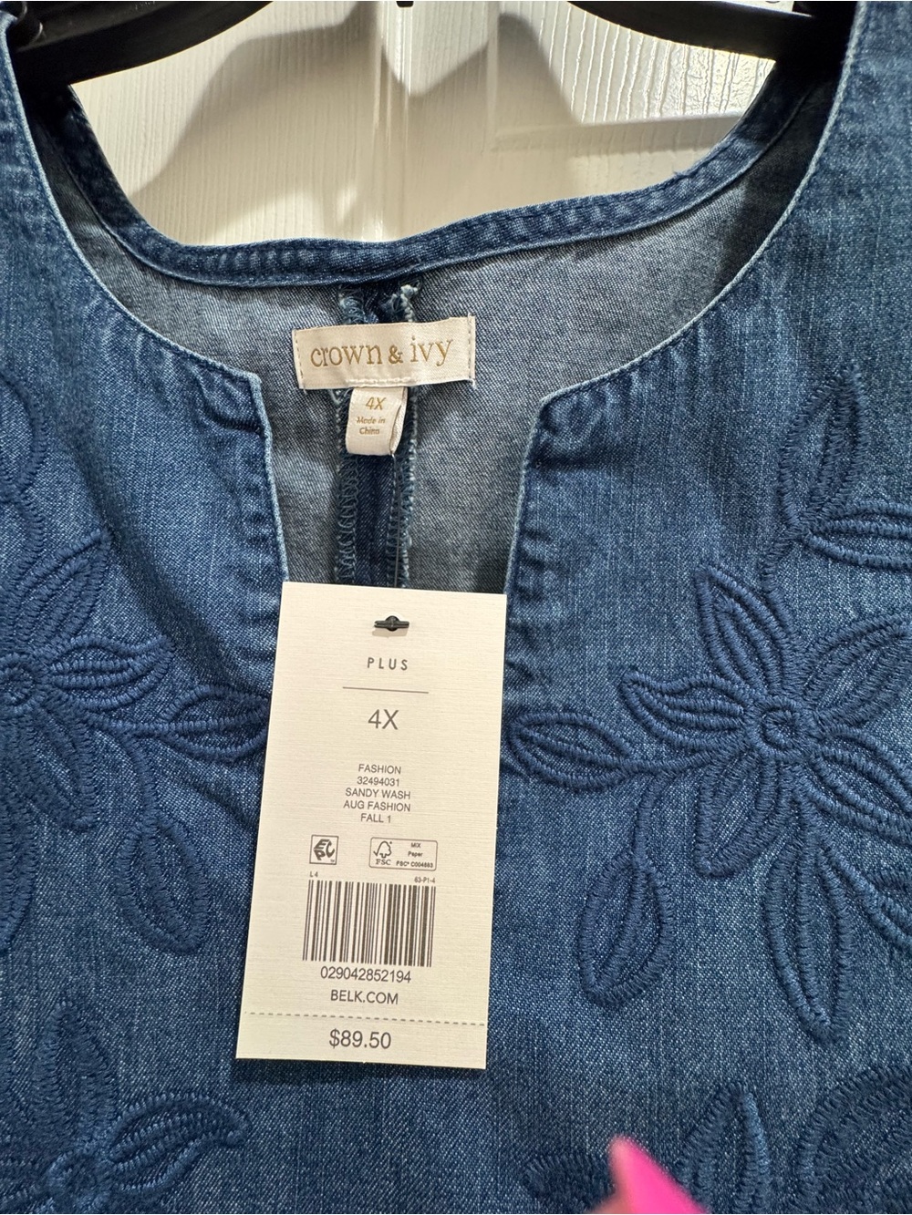 crown & ivy Denim Blue Embroidered Chambray dress- 4X - Picture 2 of 2